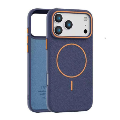 Накладка TPU с текстурой кожи Magsafe for Iphone 15Pro max (Blue + Orange)